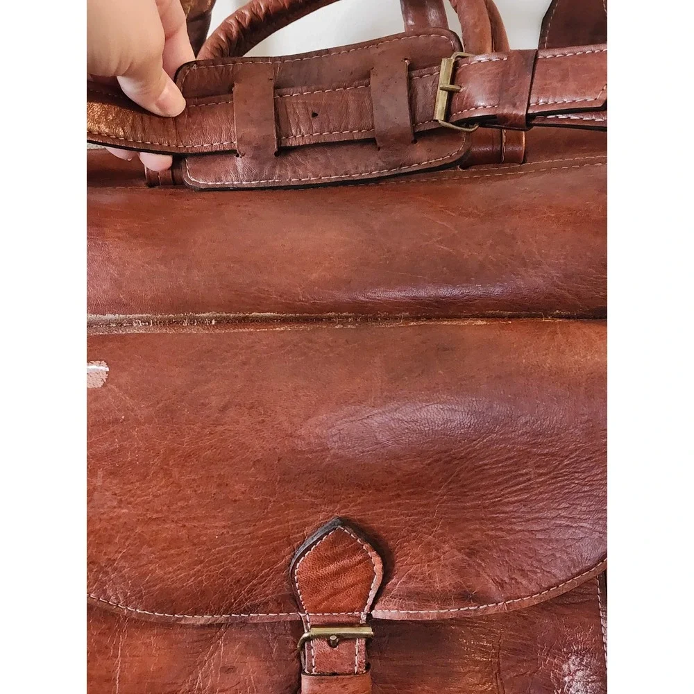 Vintage Brown Faux Leather Weekender Travel Bag Large 21